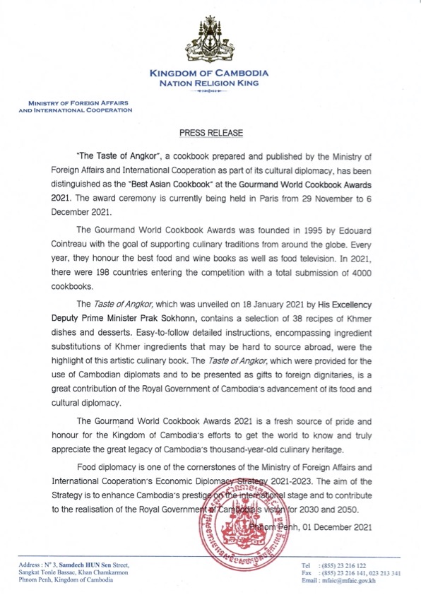 Press Release of The Taste of Angkor EN
